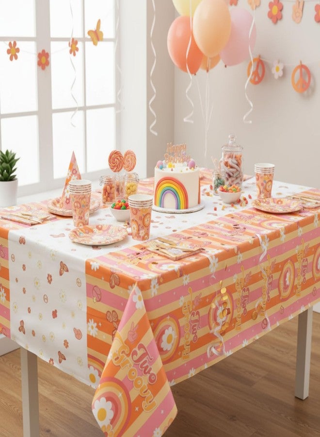 Jecery 3 Pcs Rainbow Plastic Two Groovy Tablecloths Two Groovy Birthday Decorations Daisy Table Cloth Retro Hippie Daisy Flower Decor for 60s 70s Retro Boho Themed Girl 2nd Birthday Supplies - Image 4